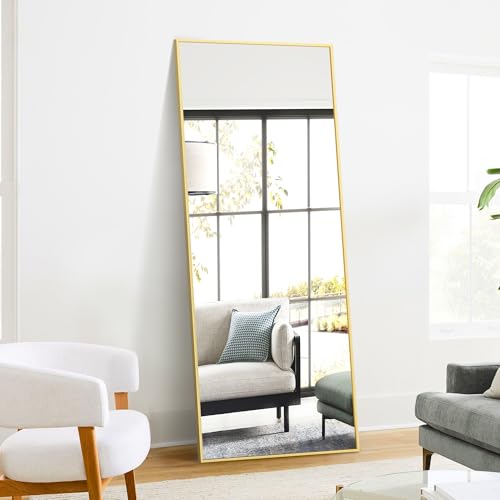 TRAHOME Full Length Standing Mirror, 70"x24" Gold Full Body Mirror with Aluminum Alloy Frame, Free Standing or Wall Mount for Bedroom, Living Room, Dressing Room - color: Gold, size: 70"L x 24"W