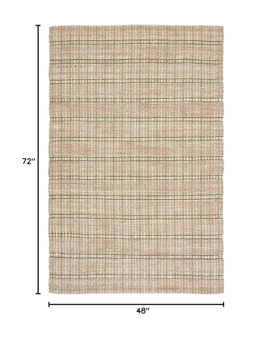 SAFAVIEH Natural Fiber Collection Accent Rug - 4' x 6', Green & Natural, Handmade Boho Stripe Farmhouse Rustic Jute & Cotton, Ideal for High Traffic Areas in Entryway, Living Room, Bedroom (NFB656Y) - color: Green/Natural, size: 4' x 6' (Rectangular)