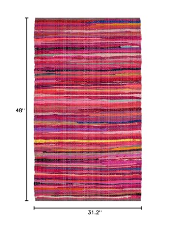 SAFAVIEH Rag Rug Collection Accent Rug - 2'6" x 4', Red & Multi, Handmade Boho Stripe Cotton, Ideal for High Traffic Areas in Entryway, Living Room, Bedroom (RAR240D)