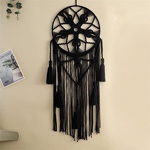 Dream Catcher Tapestry Boho Macrame Cotton Woven Handmade Bohemian Art with Tassel Craft Ornament for Bedroom Living Room Apartment Nursery 12x32 Inch - color: Black