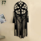 Dream Catcher Tapestry Boho Macrame Cotton Woven Handmade Bohemian Art with Tassel Craft Ornament for Bedroom Living Room Apartment Nursery 12x32 Inch - color: Black