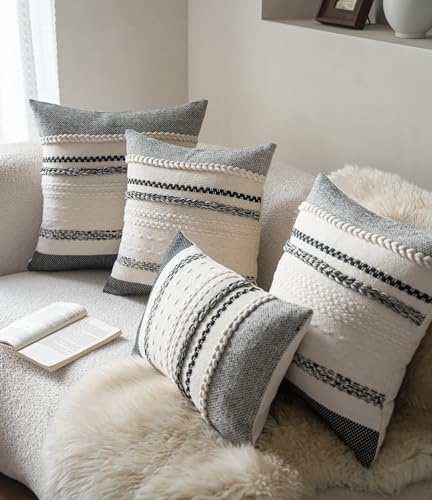 Cethom Boho Lumbar Pillow Covers 14x36 Inch Long, Black Textured Decorative Couch Pillow Cases for Farmhouse Home Decor, Accent Cushion Cover for Sofa, Bed, Living Room, Bedroom, Pack of 1 - color: Black, size: 36" x 14" (Pack of 1)