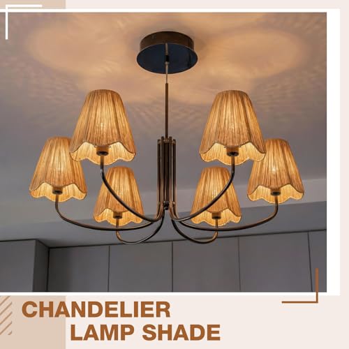 Glooglitter Small Clip-on Chandelier Rattan Lamps Set Shade Scalloped Lampshade 3"top x 6"bottom x 5-1/4"slant Height Empire Lamp Shade Chandelier or Accent Lamp(Woven,Raffia,2 Pcs) - color: Naturals, size: Raffia