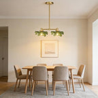 2 Light Green Glass Pendant Light Adjustable Hanging Lamp | Leaf Glass Linear Pendant Light, Adjustable Gold Metal Rod, E26 Socket For Kitchen Island Dining Room - color: Green, 2 Light