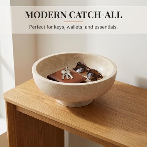 OAKOA Modern Fruit Bowl for Kitchen Counters - Large Decorative Bowl for Home Decor- Key Bowl for Entryway Table - Pedestal Bowl - Stone Bowl - color: Beige