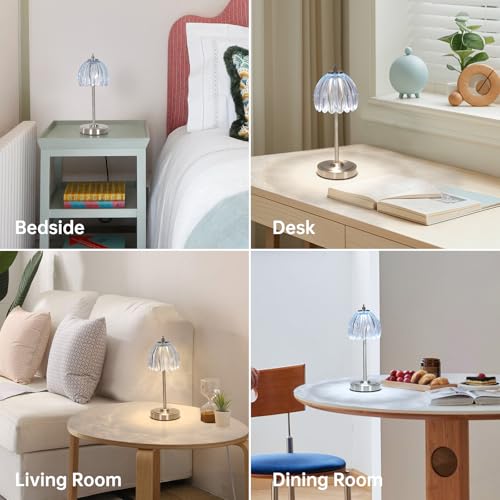 Shenmoyl Rechargeable Table Lamp with 5200mAh Battery & Touch Control - 3 Adjustable Color Temperatures, Cordless Dimmable Table Light for Bedroom, Office Desk, Nightstand(Clear Light Blue,1 Pack) - color: Clear Light Blue, size: 1 Pack