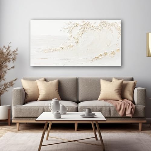 Canvas Wall Art Decor White Wall Art Silent Waves With Gold Canvas Art Wall Decor Wall Art Painting Decorations Artwork Wall Art Prints For Room Living Room Bedroom Office Decor 20x40 Inch - color: White, size: 40"L x 20"W
