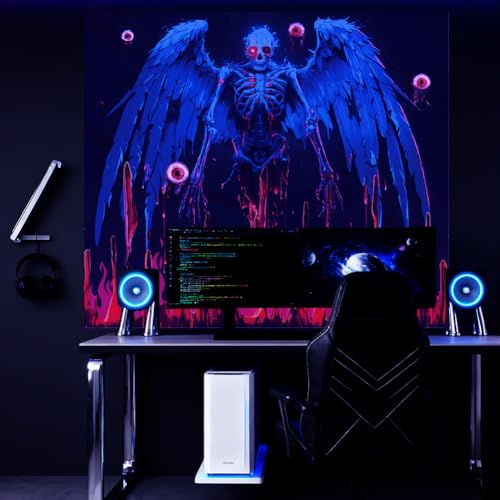 CRAFTYMELODY Skeleton Blacklight Tapestry Glow in the Dark Tapestry UV Reactive Colorful Skull Wall Hanging 59×51 Inch with Hook Self Adhesive Sticker Clip for Bedroom Home Wall Decoration - color: Skeleton
