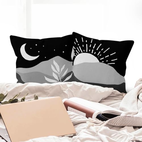 HIWX Boho Pillow Covers, Boho Sun Moon Mountains Decorative Pillowcase Throw Pillow Cover 18x18,Boho Throw Pillows,Boho Sun Desert for Sofa Bed Room Home Bedroom Decor Set of 2 Pillow Case（Black2） - color: Black2-boho-set of 2