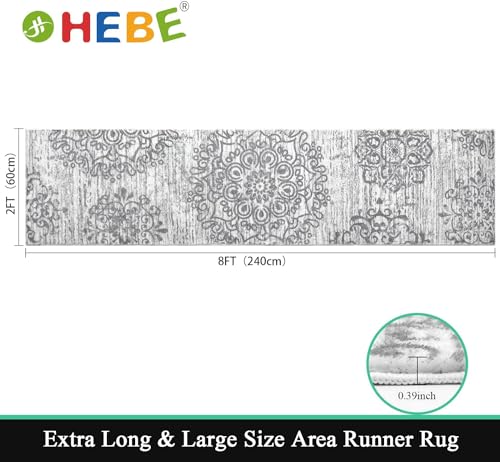 HEBE Hallway Runner Rug 2'x8' Washable Vintage Distressed Area Rugs Non Slip Laundry Rug Runner Boho Floor Carpet Runners for Hallways Entryway Laundry Room Kitchen Bathroom,Grey - color: Grey, size: 2' x 8' (Rectangular)