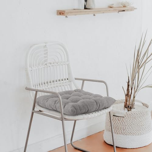 ELFJOY 4 Pack Chair Cushions for Dining Chairs Chair Pads Cushion for Kitchen Office Tufted Textured Square Seat Cushion with Ties (16" Light Grey) - color: Light Grey
