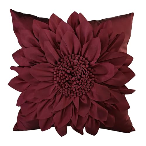 Bella's Giftshop 3D Sunflower Decorative Throw Pillow Covers for Bed Sofa Couch Car, Accent Floral Taffeta Cushion Cover, Handmade Pillow Cases Living Room Decor, 17x17 Inch-Burgundy - color: Burgundy