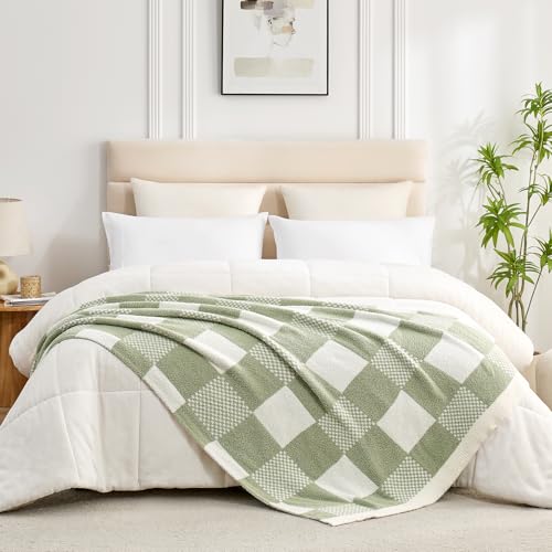 Snuggle Sac Checkered Blanket, Sage Green Throw Blanket for Couch Checker Microfiber Warm Fuzzy Cozy Soft Oversized Throw XL Reversible Checkered Blankets for Sofa, Chair, Bed, 50x70 inches - color: Checker Sage Green, size: Throw-XL(50"x70")