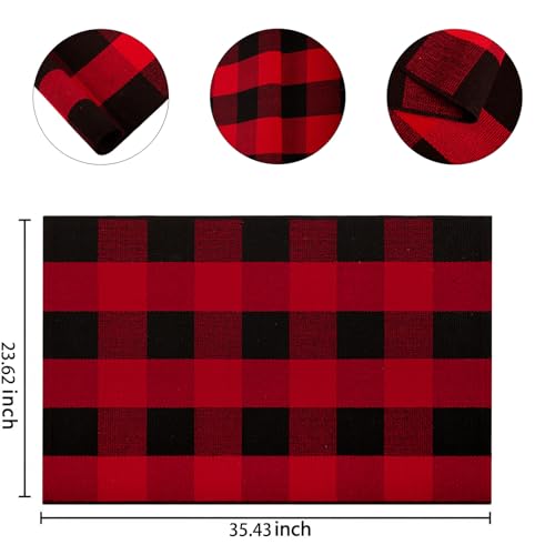 Christmas Door Mats Outdoor Rug 24'' x 35'' Red and Black Outdoor Machine Washable Welcome Mats Cotton Hand-Woven Entryway Rug for Front Porch/Entryway/Laundry/Bathroom/Bedroom - color: Red Black, size: 24''x 35''