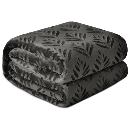 Exclusivo Mezcla Fleece Throw Blanket for Couch, Super Soft and Cozy Blankets All Season Use, Leaves Pattern, Plush Fuzzy Lightweight, Dark Grey, 50x60 Inch - color: Dark Green, size: Throw(50"x60")