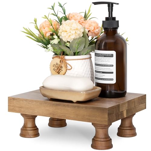 EOSAHR Farmhouse Wooden Riser for Display : Decorative Pedestal Stand for Kitchen Decor and Perfume Tray for Bathroom Counter Organizer - The Home Decor for Apartment Essentials (Acacia Wood) - color: B-Light Acacia
