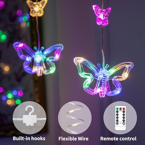 YOLIGHT Butterfly Curtain Lights for Bedroom 9.8ft LED Twinkle Fairy Light with Remote Timer Cute String Lights Wall Décor for Kids Girls Room Bed Canopy Wedding Easter Decoration (Multicolor) - color: Multicolor