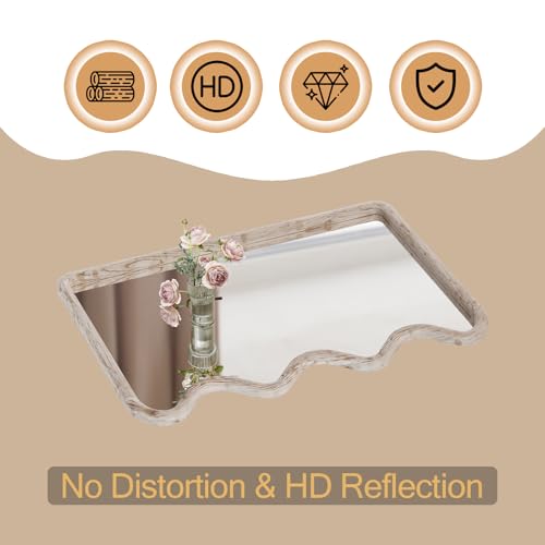 ULIKE Wavy Mirror for Wall, Rustic Wood Mirror for Bathroom Vanity, 24x36 Wooden Wall Mirrors Decorative for Bedroom, Living Room, Entryway, White - color: Wavy Rustic White