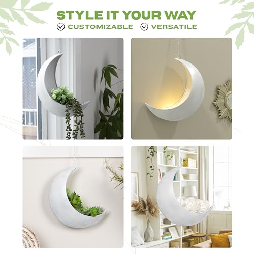 Hanging Moon Planter for Moon Room Decor - Great for Succulents, Air Plant, Mini Cactus, Faux, Artificial Plants-Boho Hanging Planters for Indoor Plants, Witchy Gifts for Women, Birthdays,Plant Lovers - color: Rustic White Moon Planter Only