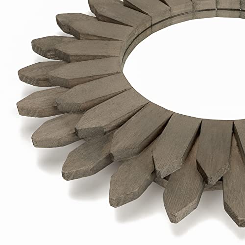 Honiway Farmhouse Wall Decor Mirror 12 inch Sunburst Boho Wood Mirror Rustic Home Decor Room Decoration for Bedroom Living Room Weathered Grey - color: Weathered Grey, size: 12 inch (1 pack)