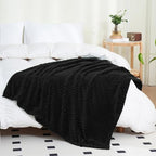 Puncuntex Flannel Fleece Throw Blanket Black 50"×60",Super Soft Plush Cozy Blanket with Square Grid Design Luxury for Couch Sofa Chair - color: Black, size: 50"×60"