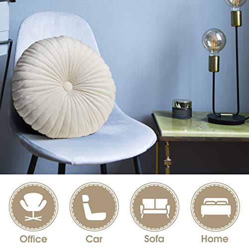 Namalu 2 Pcs Round Throw Pillow 13.8 Inch Decorative Round Velvet Floor Pillows Pumpkin Throw Pillows with Center Button for Thanksgiving Home Decor Living Room Sofa Couch Bed Chair (Cream) - color: Cream