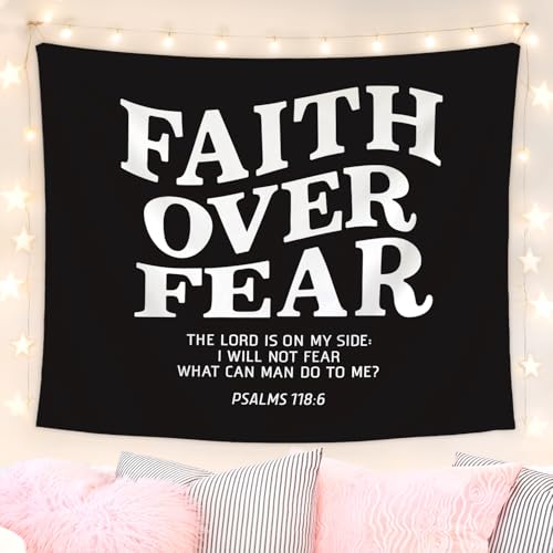 Lacama Black Inspirational Christian Tapestry, Bible Tapestry Decor for Bedroom College Dorm Apartment, College Dorm Decor,Christian Gifts for Women, 50x60 Inches - color: faith over fear