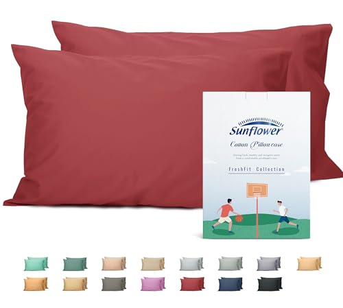 Sunflower Queen Pillowcases Set of 2, 100% Cotton Queen Size Pillow Cases 2, 20×30 inches Jester Red, Soft and Breathable - color: Jester Red, size: Queen (20"x30")