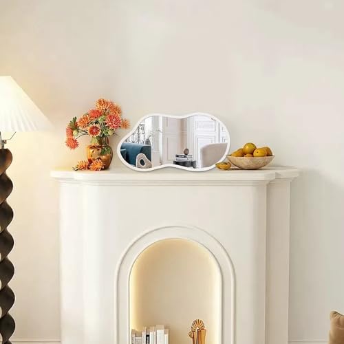 AAZZKANG Small Wall Mirror with Irregular Wood Framed Decorative White Mirrors for Bedroom Dressing Room Living Room Bathroom Entryway - color: White, size: 14"L x 8"W