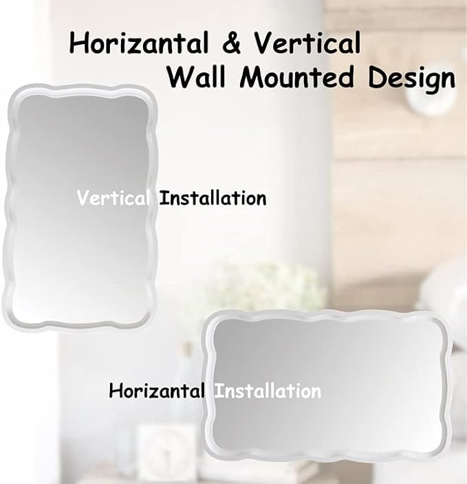 COZAYH Rustic Farmhouse Wall Mirror, 23.5” x 38” Rectangular Decorative Wall Mounted Mirror with Distressed Wood Frame & Curved Scallop Detail, White