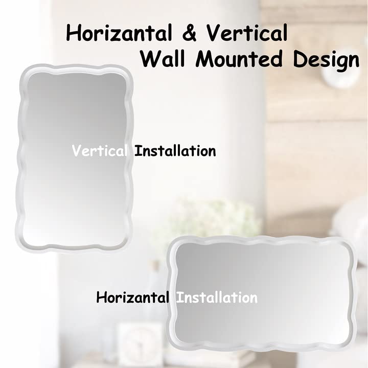 COZAYH Rustic Farmhouse Wall Mirror, 23.5” x 38” Rectangular Decorative Wall Mounted Mirror with Distressed Wood Frame & Curved Scallop Detail, White - color: White
