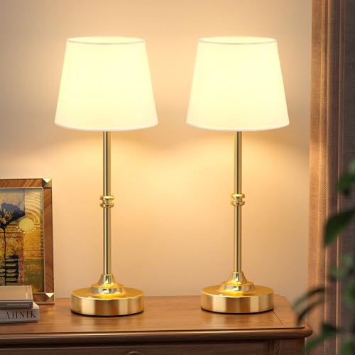 Kakanuo Rechargeable Cordless Table Lamp Gold - 2 Pack Brass 4000mAh Battery Operated Lamp, 3000K Warm Light, Touch Control Stepless Dimming, for Bedside, Dining Table, Home Decor - color: Brass, size: 2 Pack - 15.6in