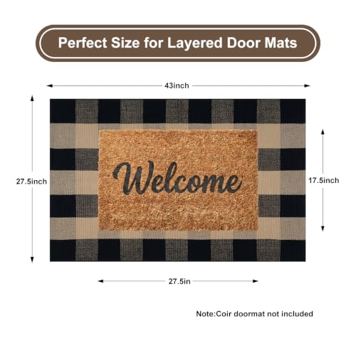 KIMODE Front Door Mat 27.5"x43",Black and Tan Checkered Outdoor Rug,Farmhouse Fall Front Porch Rug Decor,Cotton Woven Washable Layered Doormats for Front Door Outside Entrance - color: Black/Brown, size: 2'4" x 3'7" (Rectangular)