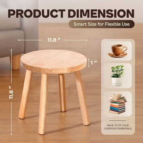 11.8" Wooden Stool Small Round, Solid Wood Plant Stand Indoor, Mini Wood Side Table for Living Room Bedroom Bathroom, Rustic Farmhouse Decorative Stool (Natural) - color: Natural