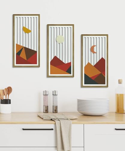 Putuo Decor Vintage Western Wall Art Set of 3, Abstract Geometric Framed Panels in Warm Earthy Hues and Bold Patterns, Rustic Western Wall Decor for Living Room Bedroom, MDF Framed Art - color: Warm Rustic Geometrics