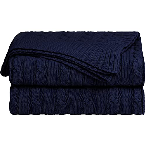 uxcell 100% Cotton Knitted Throw Blanket for Sofa and Couch Soft Lightweight Cable Knit Blanket Home Decors Blanket, Navy Blue 50" x 60" - color: Navy Blue, size: Throw (50" *60")