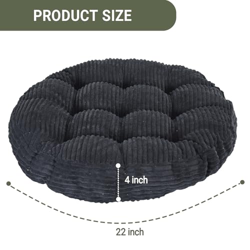 Large Floor Pillow for Adults, 22x22" Memory Foam Floor Cushion with Corduroy Cover, Round Floor Sitting Cushions for Meditation, Lounge,Seating for Yoga, Tatami Living Room (2, Round-Black) - color: Round-black