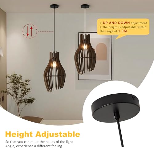 SUNLLOK Farmhouse Large Pendant Light for Kitchen Island, Industrial Woven Wicker Ceiling Hanging Lamp, Wood Basket Lampshade Chandelier for Living Room, Dining Room, Bar, Restaurant (Farmhouse)