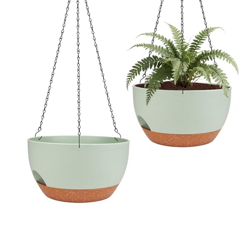 Hanging Planters for Outdoor Indoor Plants, 2 Pack 10 Inch Hanging Basket Plants Outdoor, Self Watering Hanging Planter with Plant Hanger for Garden Home Decoration (Green, 10 inch) - color: Green, size: 10 inch