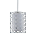 Shrine Lighting Drum Light Fixtures, Perfect Drum Pendant Light for Dining Room, Kitchen, D7'' x H9'', Adjustable Rob 11.8''~23.6'', E26*1 Sockets, Beige Linen Fabric Lampshade & Silver Mesh Cover - color: Silver&Pendant D7''