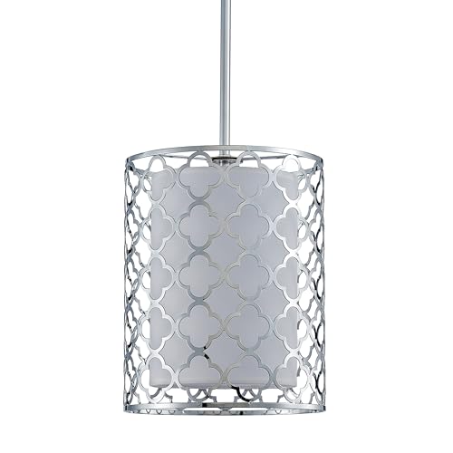 Shrine Lighting Drum Light Fixtures, Perfect Drum Pendant Light for Dining Room, Kitchen, D7'' x H9'', Adjustable Rob 11.8''~23.6'', E26*1 Sockets, Beige Linen Fabric Lampshade & Silver Mesh Cover - color: Silver&Pendant D7''