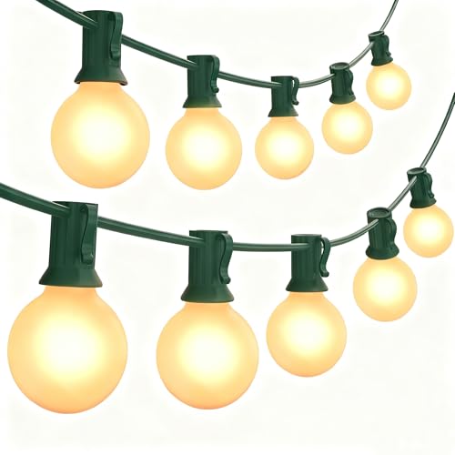 SUNSGNE G40 Round Christmas Lights Outdoor, 25ft Vintage Christmas Globe Lights with 27 5W Frosted White Lights(2 Spare) for Outdoor Garden Party Wedding Backyard Patio Decor, Green Wire - color: Frosted White-Green, size: 25 Ft