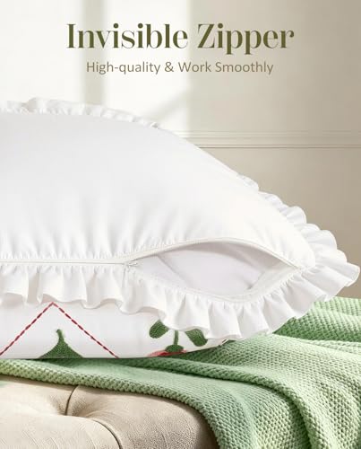 Embroidered Throw Pillow Cover - 18x18 Decorative Pillow Cover with Zipper Aesthetic Cute Design Boho Spring Summer Throw Pillowcase for Living Room Couch Sofa Bed, Ruffle Floral - color: Ruffle-floral, size: 18" x 18" (Pack of 1)