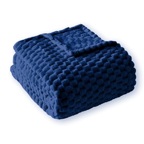 PLEASANT BOULEVARD Fleece Throw Blanket for Couch with 3D Turtle Shell Jacquard Soft Blanket, Fuzzy Blanket for All Seasons 60x80 Inches, Navy - color: Navy, size: 60x80in