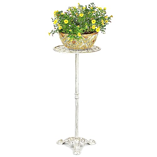 Sungmor Heavy Duty Cast Iron Potted Plant Stand, 24.2" Tall Metal Plant Stand, Vintage & Rustic Style Flower Stand Indoor Outdoor Garden Table, Decorative Flower Pot Holder for Balcony Patio - color: Antique White - 24.2INCH