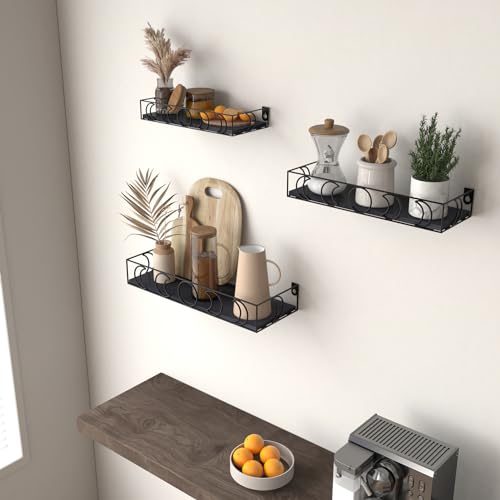 PHAREGE Moon Phase Floating Shelves Black, Set of 3 Small Decorative Wall Shelves for Book Plant Storage, Crystal Figurine Collectibles Display Shelf for Bedroom Kid Room - color: Black