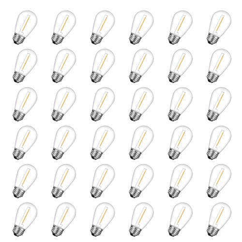 GvvooHome 36 Pack Shatterproof S14 LED Replacement Bulbs for Outdoor String Lights, 1W Equivalent to 11W Incandescent Bulb, Warm White 2200K, Dimmable, E26 Regular Medium Screw Base - size: 36 Count