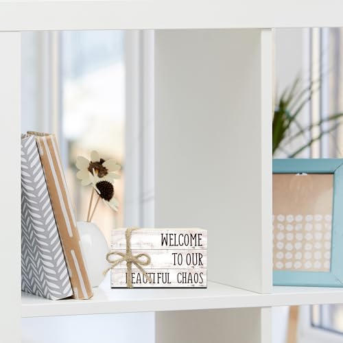 Ycyfckdr Decorative Wood Book Stack for Home, Welcome to Our Beautiful Chaos, Rustic Table and Living Room Bookshelf Farmhouse Decor (L70) - color: Welcome 6