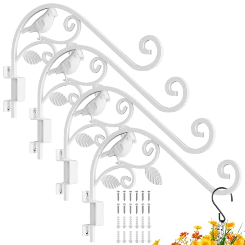4 Pack 15" Swivel Plant Hangers Outdoor, 6-Angle Adjustable Wall Mount | 30LB Load Solid Iron Plant Hooks for Wall,Planters,Flower Pots,Bird Feeders,Lanterns,Wind Chimes,Indoor and Outdoor use White - color: White - 4 Pack