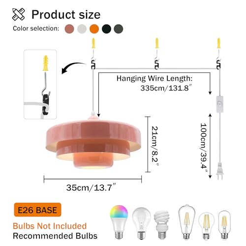 Hanging Lamp Pink Plug in Pendant Light Mid Century Modern Pendant Lamp Fixtures Nordic Hanging Light Style Pendant Lighting Metal Shade for Living Room Dining Room Bedroom Kitchen Island - color: Standard-Pink (13.5in)
